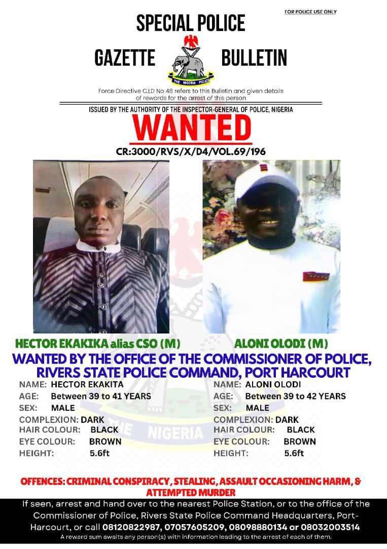 Rivers Police Declare Two Ahoada-East Officials Wanted