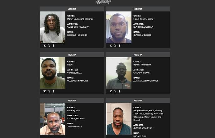 US NAMES 24 NIGERIANS ARRESTED OVER ALLEGED FRAUD, MONEY LAUNDERING, OTHER CRIMES