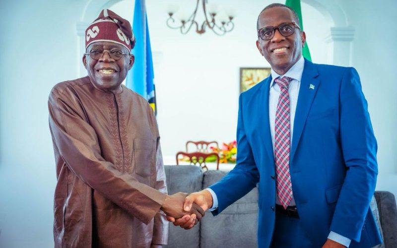 President Bola Tinubu and Prime Minister Philip J. Pierre, at the official residence of the Prime Minister
